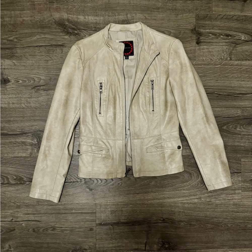 Cream Faux Leather Jacket